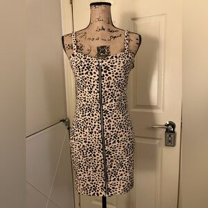 H&M Beige cheetah Leopard animal Print sexy bodycon fitted mini dress 12 L